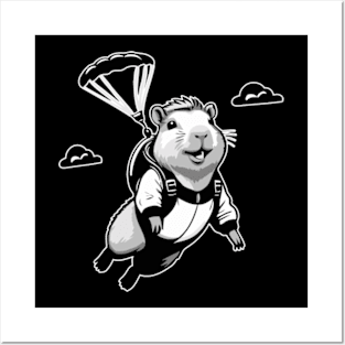 Funny Skydiving Capybara Posters and Art